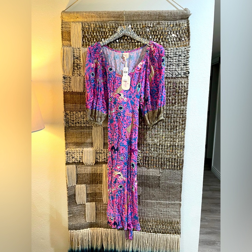 🩷🩵💙💜 NWT Plenty by Tracy Reese cat & floral print midi dress sz XS